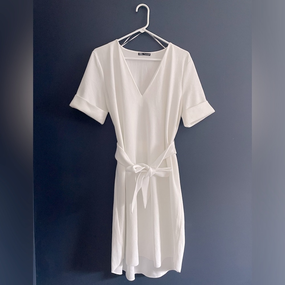 Zara White belted dress